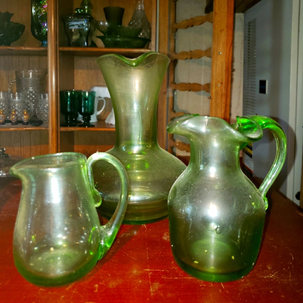 3 vintage glass pitchers